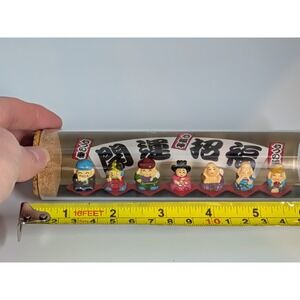 Tiny Miniature Japanese Seven Lucky Gods Glass Tube Figurines